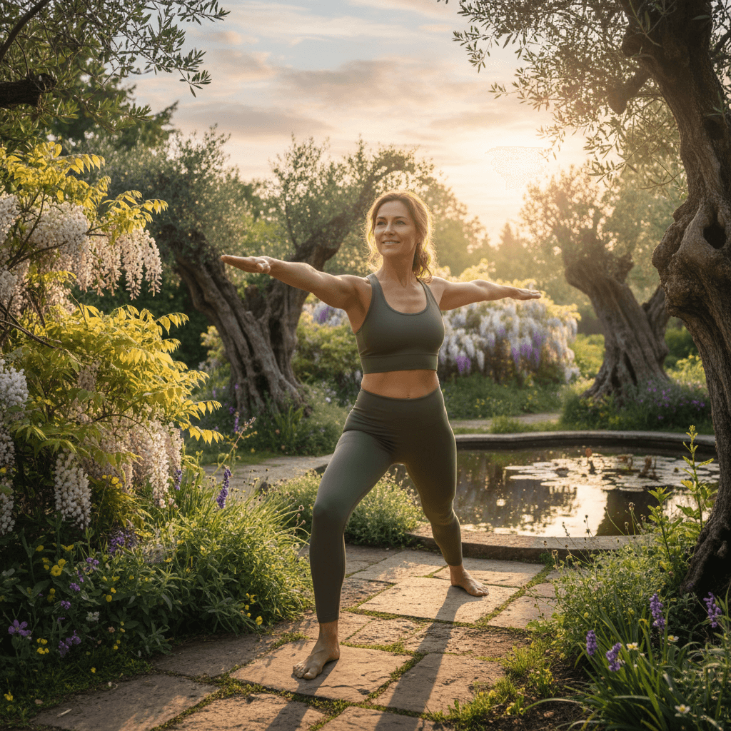 Woman practicing yoga outdoors